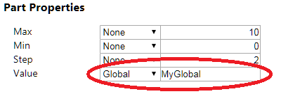 Aside of the part options, with the global binding highlighted